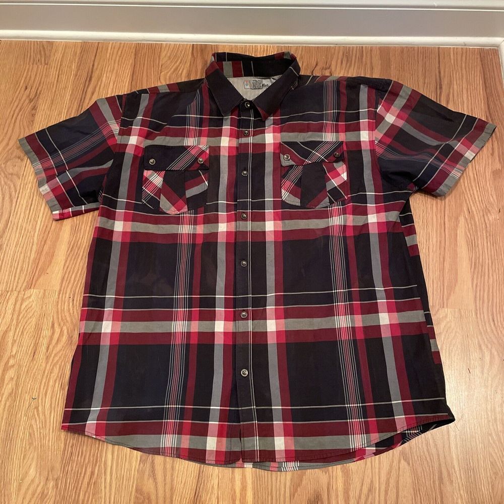 Miskeen Originals Shirt Short Sleeve Men's 4XL Red Blue‎ White Plaid